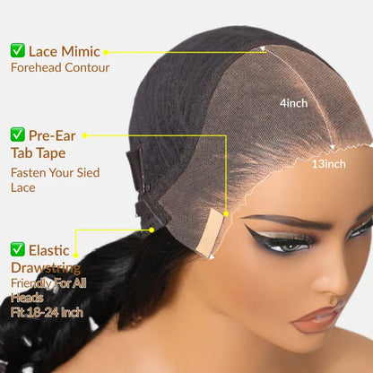 Body Wave 13x4 Lace Frontal Wig Human Hair Pre Plucked Pre Bleached 180% Density Beginner Friendly