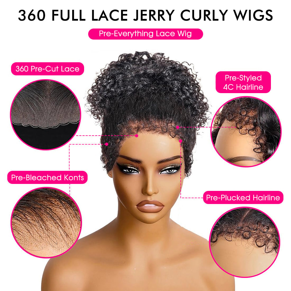 4C Kinky Edges  360 HD Lace Front Wigs Curly Wig Pre-Bleached Knots Hair Wigs