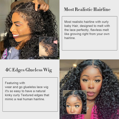 4C Kinky Edges  360 HD Lace Front Wigs Curly Wig Pre-Bleached Knots Hair Wigs