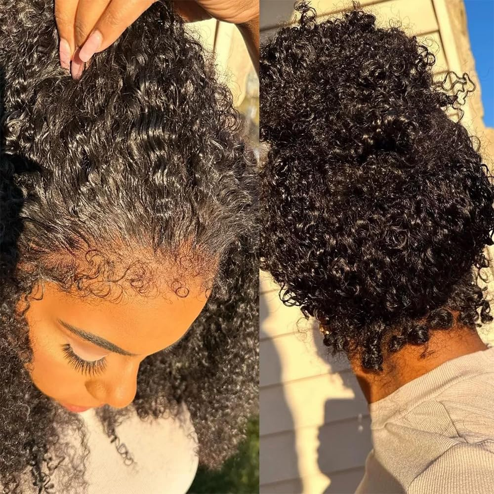 4C Kinky Edges  360 HD Lace Front Wigs Curly Wig Pre-Bleached Knots Hair Wigs